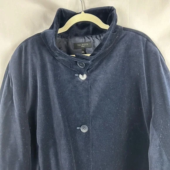 Talbots Woman Navy Blue Velvet High Collar Jacket Blazer Plus 22W Classic Career - Picture 3 of 7